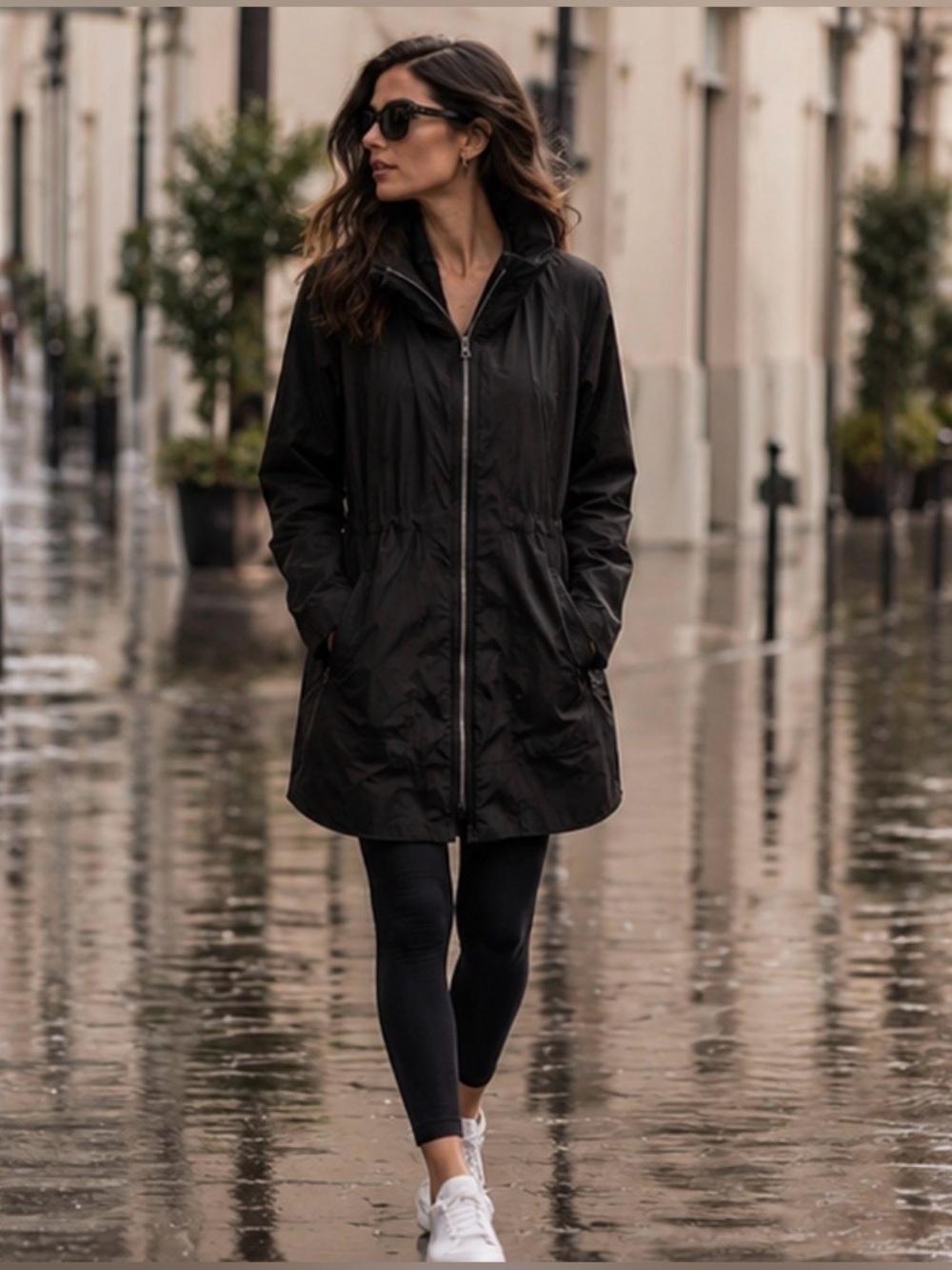 Women's Black Lightweight Rain Jacket - Casual Zip-Front Coat